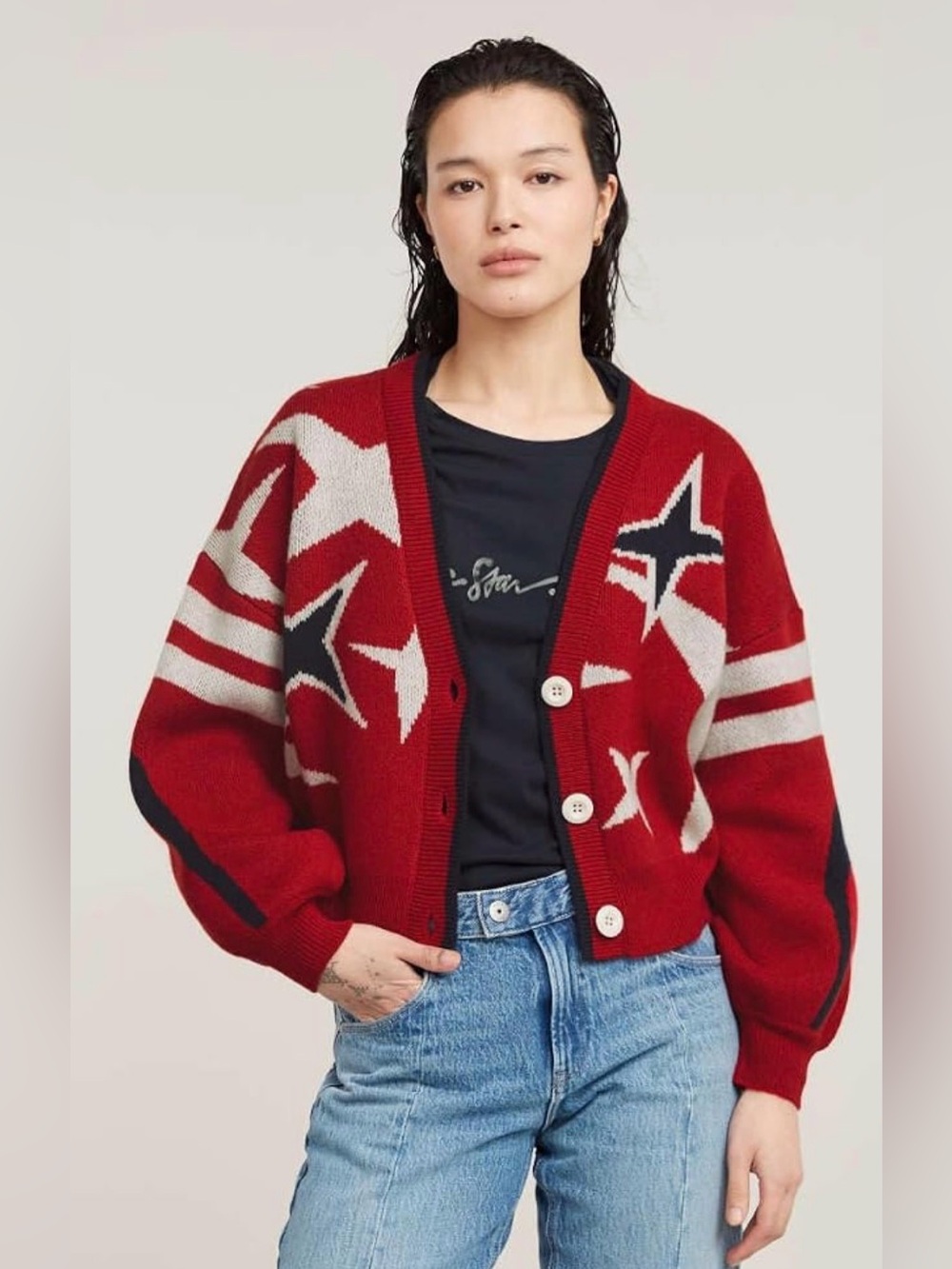 NWT G-Star Women’s Red Loose Knit Sweater Cardigan Patriotic Oversized- Size S